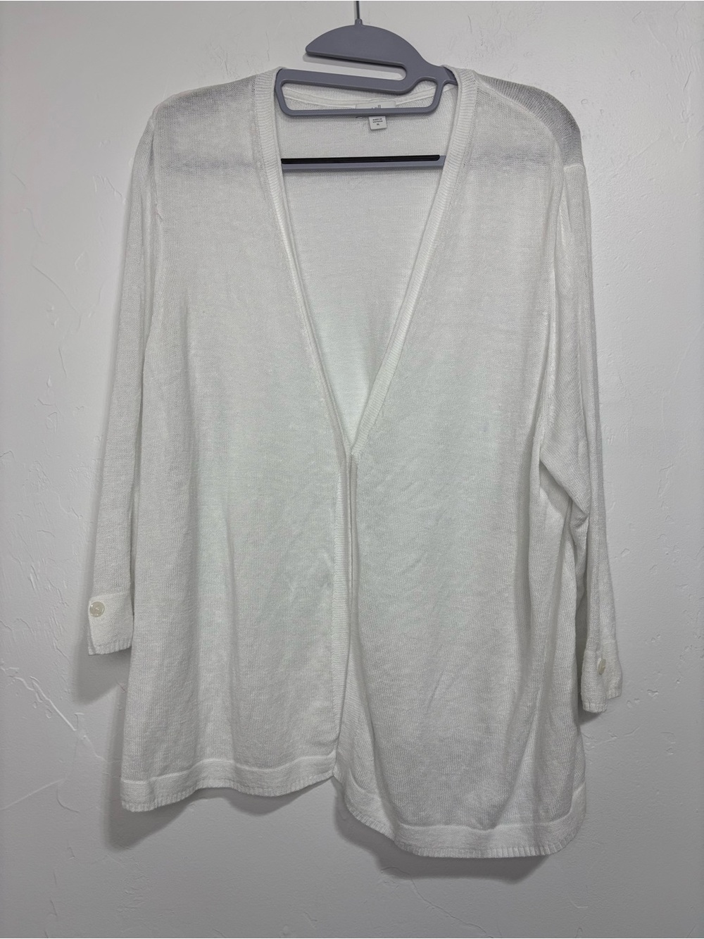 J. Jill White Lightweight Knit Button Front 3/4 Sleeve Cardigan Sweater XL Linen
